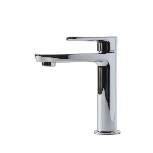 sleek, modern, chrome, faucet, single, handle, displayed, against transparent PNG cut-out