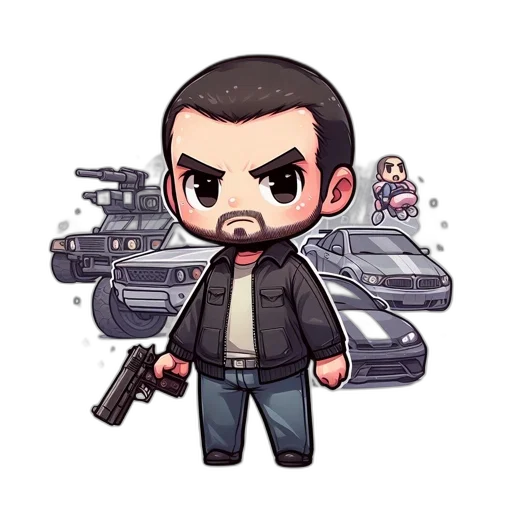 weapon, pixel art, cartoon, concept art, comic book art, intense, chibi-styled, man transparent PNG cut-out