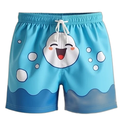 pair, blue, swim, shorts, cartoon, character, design, front transparent PNG cut-out