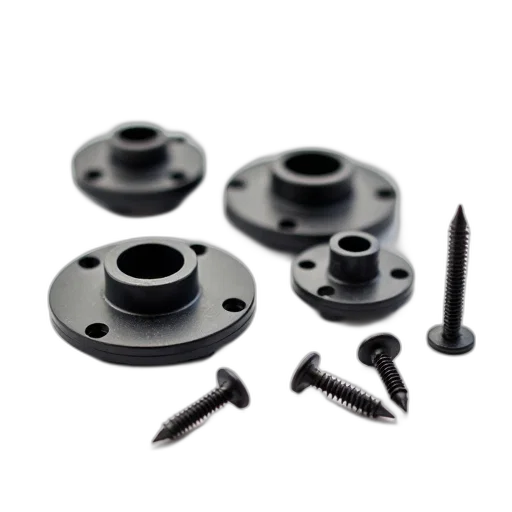 set, black, plastic, spacers, screws, neatly, arranged, white transparent PNG cut-out
