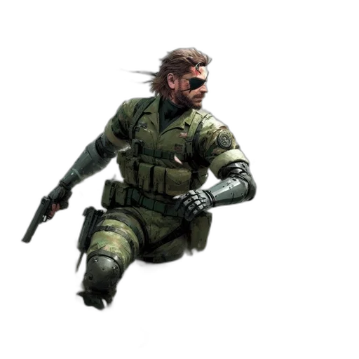 weapon, jacket, staff, face, concept art, pixel art, 3d render, comic book art transparent PNG cut-out