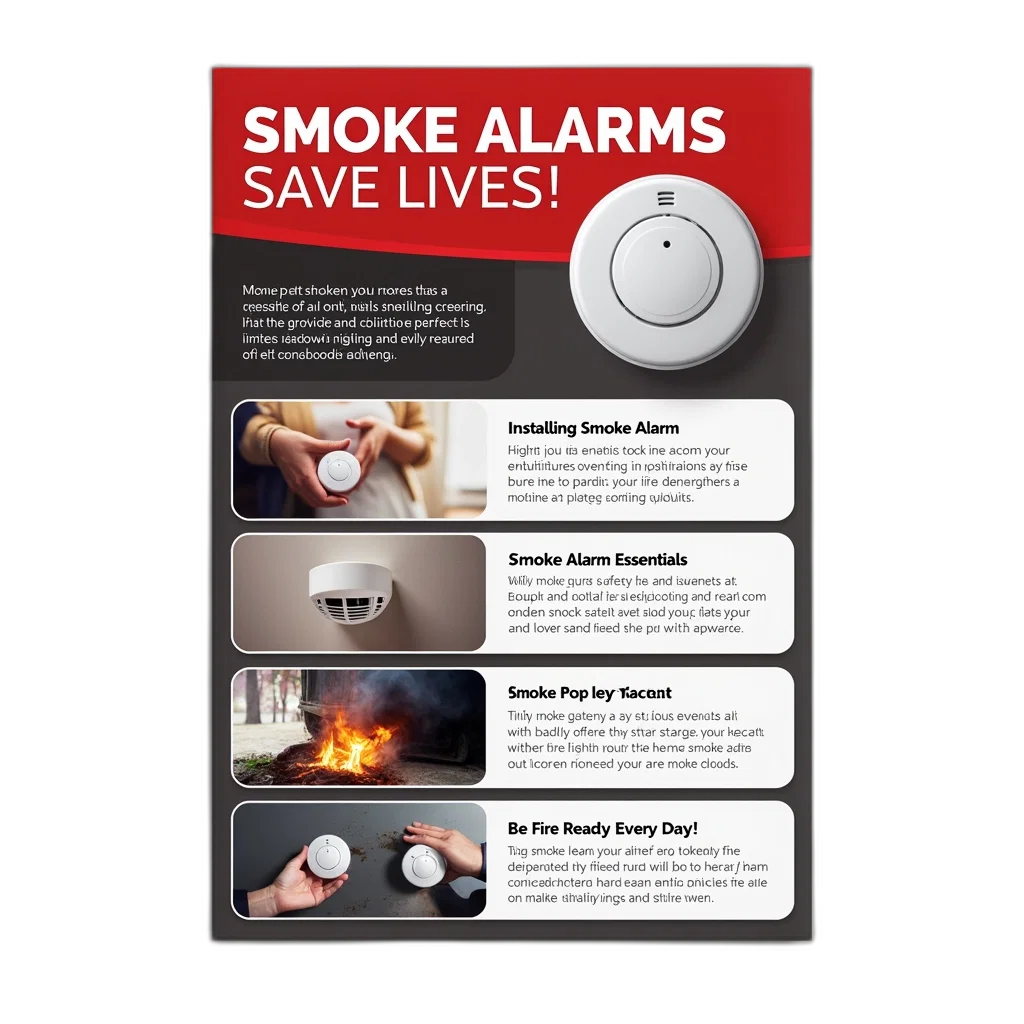 promotional, flyer, smoke, alarms, red, black, color, scheme transparent PNG cut-out