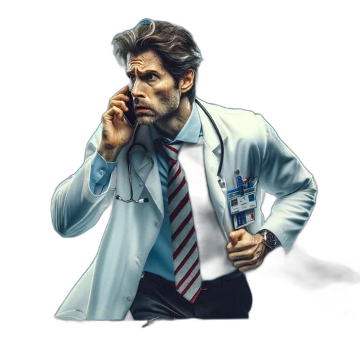 jacket, staff, concept art, comic book art, pixel art, photorealistic, doctor, white transparent PNG cut-out