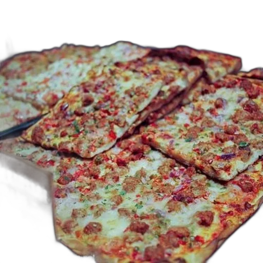 food, 3d render, display, freshly, baked, pizza, slices, sausage transparent PNG cut-out