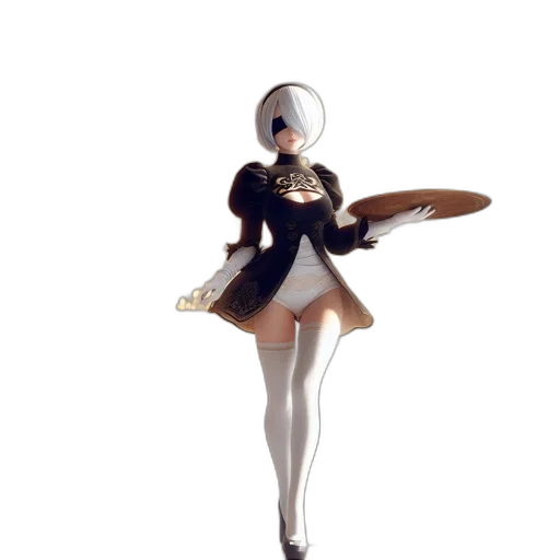 dress, robot, staff, jacket, 3d render, concept art, fantasy art, anime transparent PNG cut-out