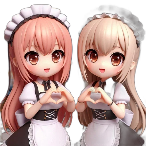anime, 3d render, pixel art, concept art, monochrome, two, animated, maids transparent PNG cut-out