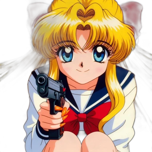 weapon, jacket, staff, anime, vaporwave, pixel art, cartoon, blonde-haired transparent PNG cut-out