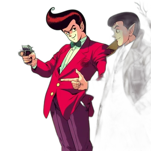 jacket, staff, concept art, cartoon, comic book art, anime, red, two transparent PNG cut-out