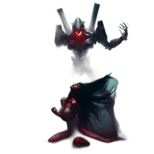 creature, robot, mask, concept art, fantasy art, pixel art, 3d render, fire transparent PNG cut-out