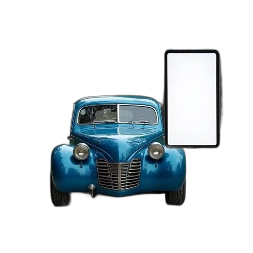 car, robot, furniture, face, photorealistic, concept art, blue, vintage transparent PNG cut-out