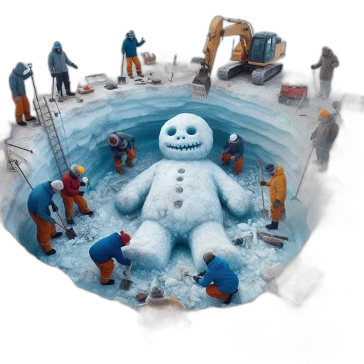 robot, concept art, 3d render, snow, people, work, large, ice transparent PNG cut-out