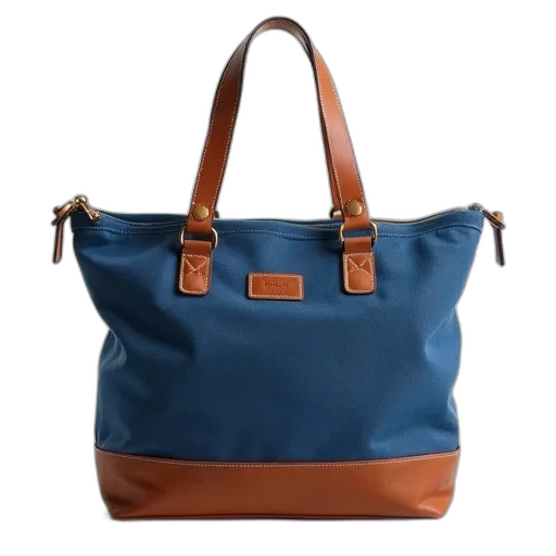 3d render, blue, earth tones, canvas, tote, bag, brown, leather transparent PNG cut-out
