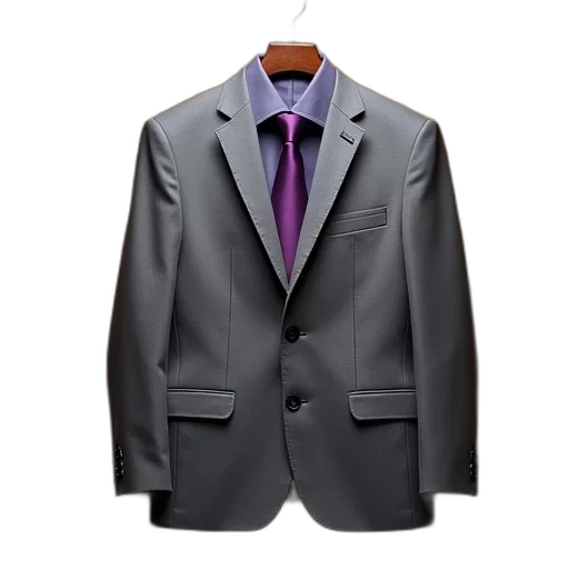 jacket, 3d render, dark, grey, suit, purple, tie, hanging transparent PNG cut-out