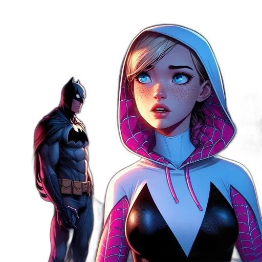 comic book art, concept art, neon lights, blonde-haired, woman, spiderweb, hoodie, looks transparent PNG cut-out