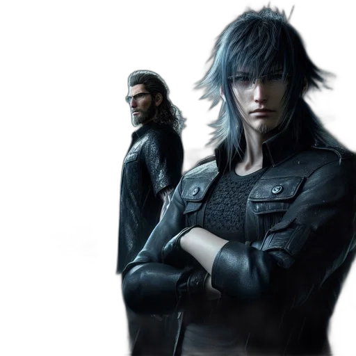 jacket, concept art, fantasy art, cyberpunk, two, men, stand, wet transparent PNG cut-out