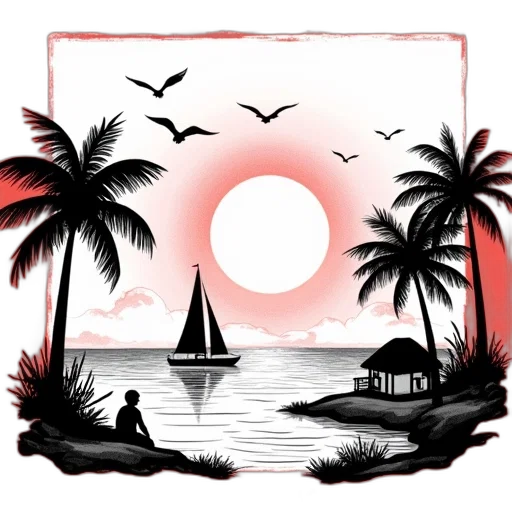 umbrella, concept art, vaporwave, watercolor, pixel art, sunset, beach, fog transparent PNG cut-out