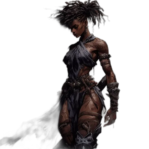 dress, concept art, fantasy art, comic book art, cyberpunk, dark, earth tones, fierce transparent PNG cut-out