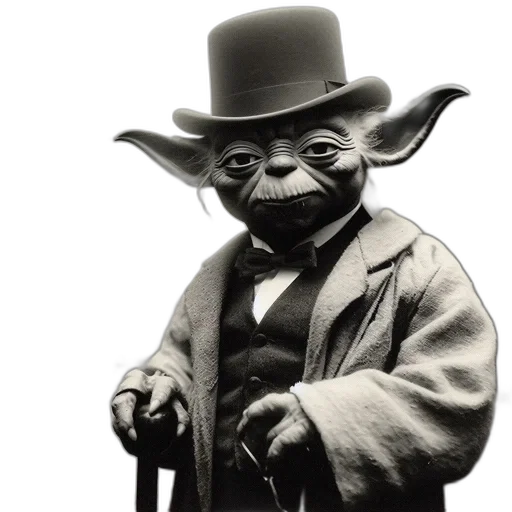 staff, mask, hat, face, photorealistic, yoda, dressed, formal transparent PNG cut-out