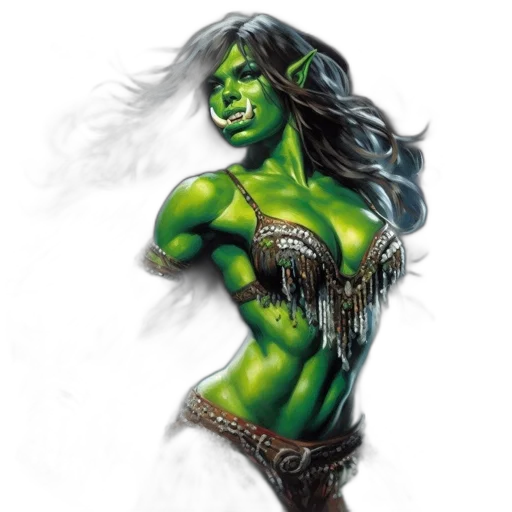 comic book art, fantasy art, concept art, photorealistic, green, green-skinned, creature, pointed transparent PNG cut-out
