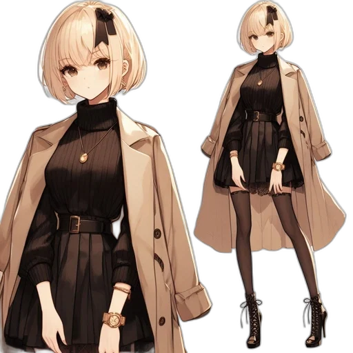 jacket, dress, staff, concept art, anime, cyberpunk, pixel art, dark transparent PNG cut-out