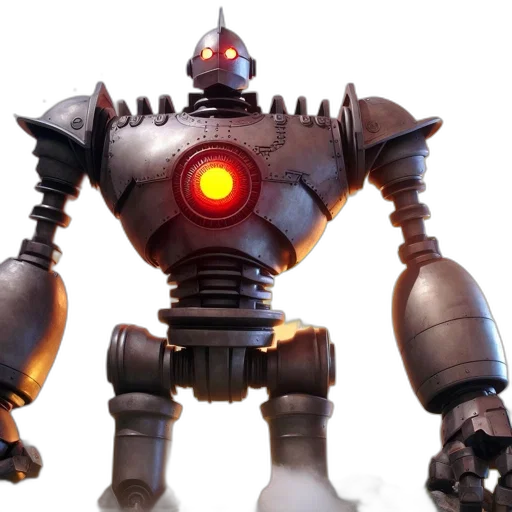 robot, 3d render, concept art, towering, metallic, stands, amidst, orange-purple transparent PNG cut-out