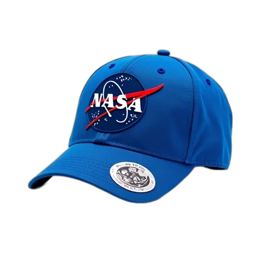 hat, outer space, blue, baseball, cap, nasa, logo, front transparent PNG cut-out