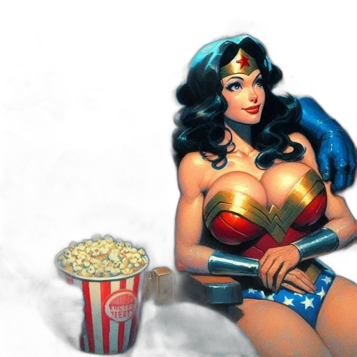 comic book art, concept art, cartoon, batman, wonder, woman, sit, movie transparent PNG cut-out