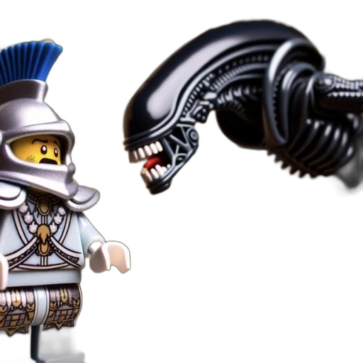 robot, staff, concept art, 3d render, outer space, lego, scene, features transparent PNG cut-out