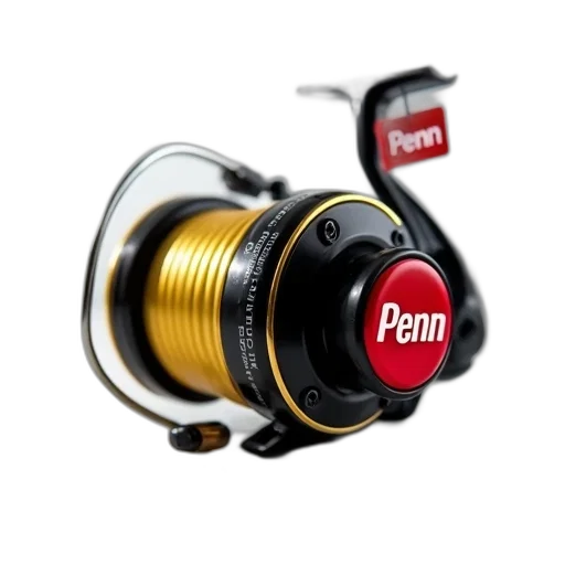close-up, image, penn, fishing, reel, red, white, logo transparent PNG cut-out