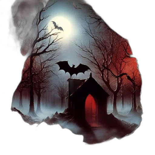 concept art, fantasy art, comic book art, pixel art, fog, night, dark, moonlit transparent PNG cut-out