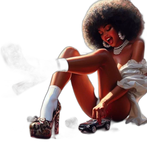 shoes, concept art, comic book art, photorealistic, fantasy art, woman, afro, hairstyle transparent PNG cut-out