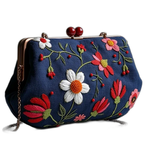 sylvie, embroidered, clutch, bag, navy transparent PNG cut-out