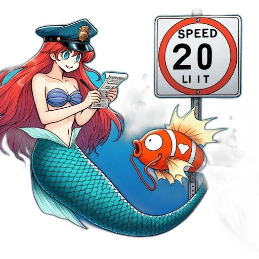 concept art, pixel art, 3d render, cartoon, underwater, mermaid, police, officer transparent PNG cut-out