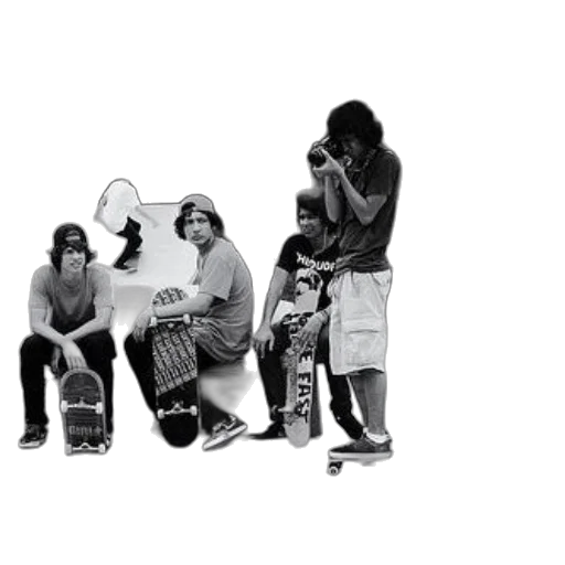 staff, concept art, photorealistic, black, white, photo, skateboarders, park transparent PNG cut-out