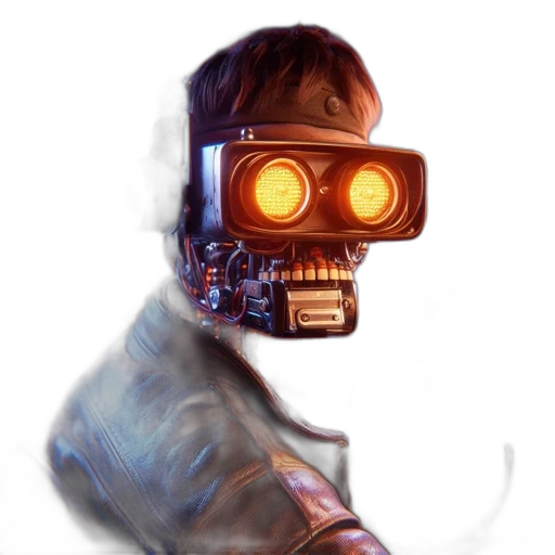 robot, mask, face, weapon, cyberpunk, concept art, pixel art, comic book art transparent PNG cut-out