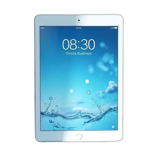 white, tablet, blue, sky, bubbles, screen, displayed, has transparent PNG cut-out