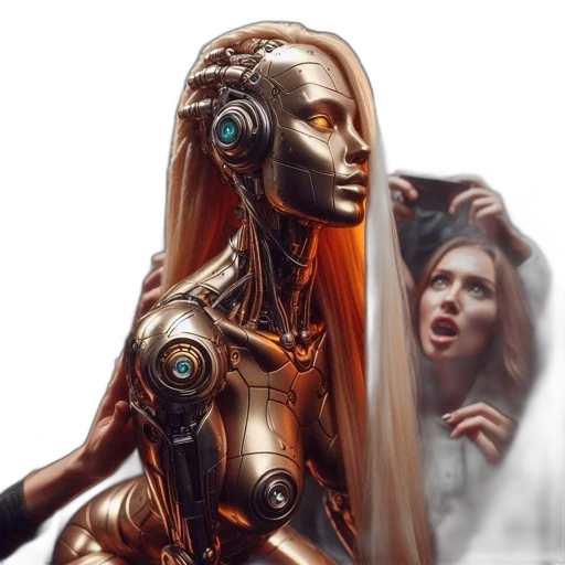 robot, face, concept art, fantasy art, cyberpunk, 3d render, outer space, golden transparent PNG cut-out