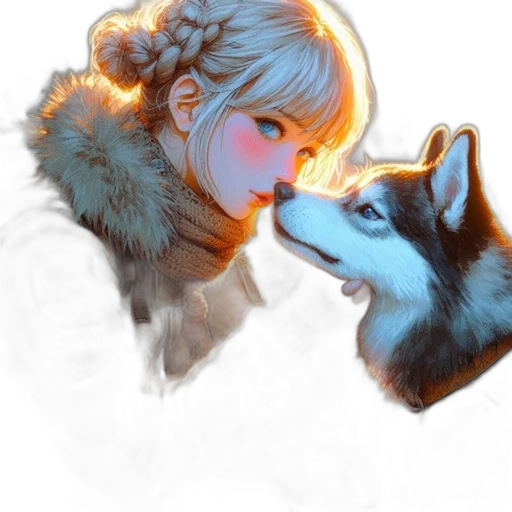 animal, creature, face, fantasy art, anime, photorealistic, watercolor, snow transparent PNG cut-out