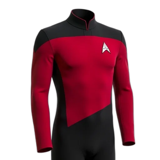 jacket, red, black, starfleet, uniform, collar, pants, displayed transparent PNG cut-out