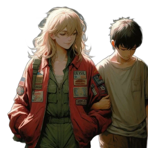 jacket, weapon, face, concept art, comic book art, anime, pixel art, outer space transparent PNG cut-out