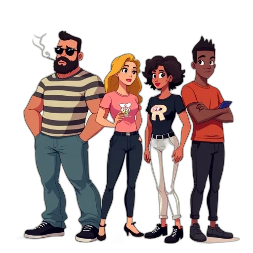 staff, cartoon, concept art, comic book art, anime, stylized, illustration, group transparent PNG cut-out