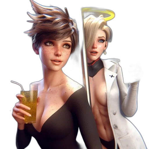 concept art, cyberpunk, fantasy art, 3d render, neon lights, two, animated, females transparent PNG cut-out