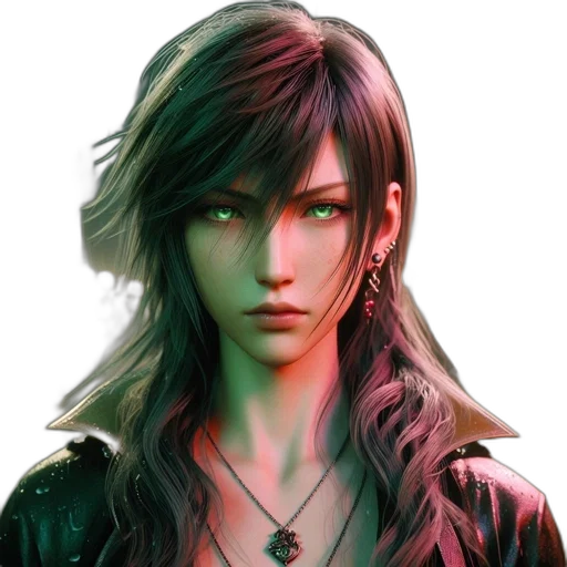face, fantasy art, concept art, cyberpunk, photorealistic, dark, red, green transparent PNG cut-out