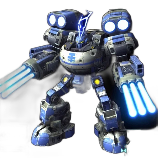 robot, weapon, staff, animal, concept art, 3d render, blue, advanced transparent PNG cut-out
