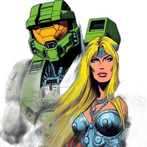 comic book art, concept art, fantasy art, pixel art, green, illustration, green-armored, character transparent PNG cut-out