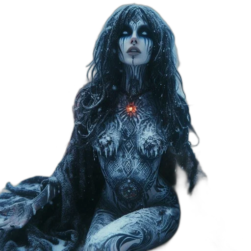 creature, dress, concept art, fantasy art, comic book art, photorealistic, dark, blue transparent PNG cut-out