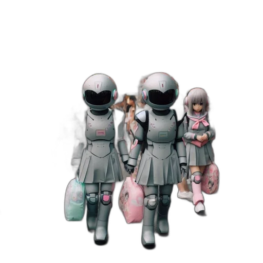 robot, dress, concept art, 3d render, pixel art, cyberpunk, outer space, pastel transparent PNG cut-out