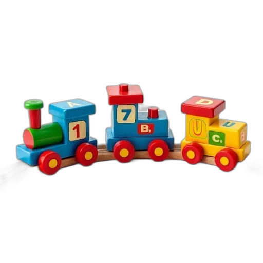 car, 3d render, colorful, toy, train, made, wooden, blocks transparent PNG cut-out