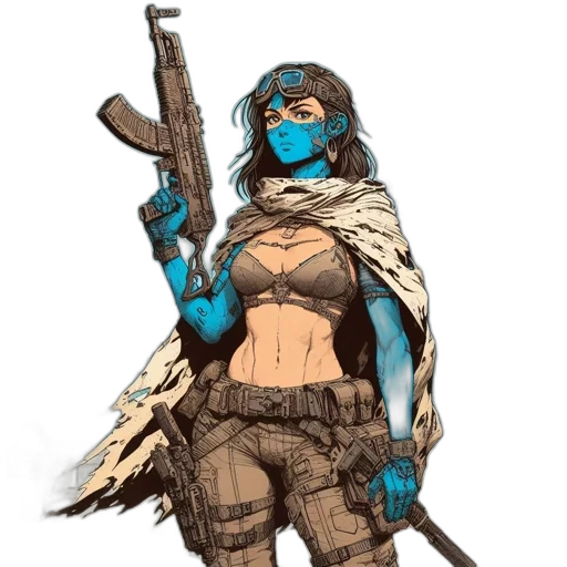 weapon, mask, concept art, comic book art, fantasy art, cyberpunk, blue, post-apocalyptic transparent PNG cut-out