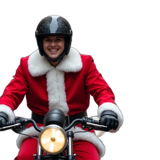group, people, dressed, santa, claus, riding, motorcycles, down transparent PNG cut-out